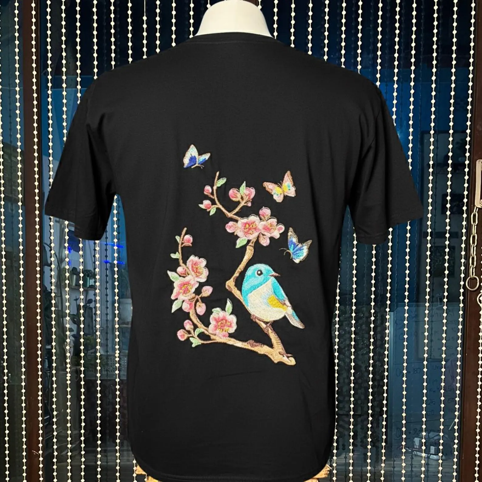 Machine Embroidery Bird Floral Tee, Oversized